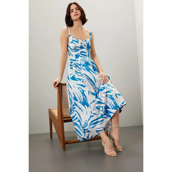 S/W/F Wave Waist Blue Floral Dress - M - Picture 2 of 4